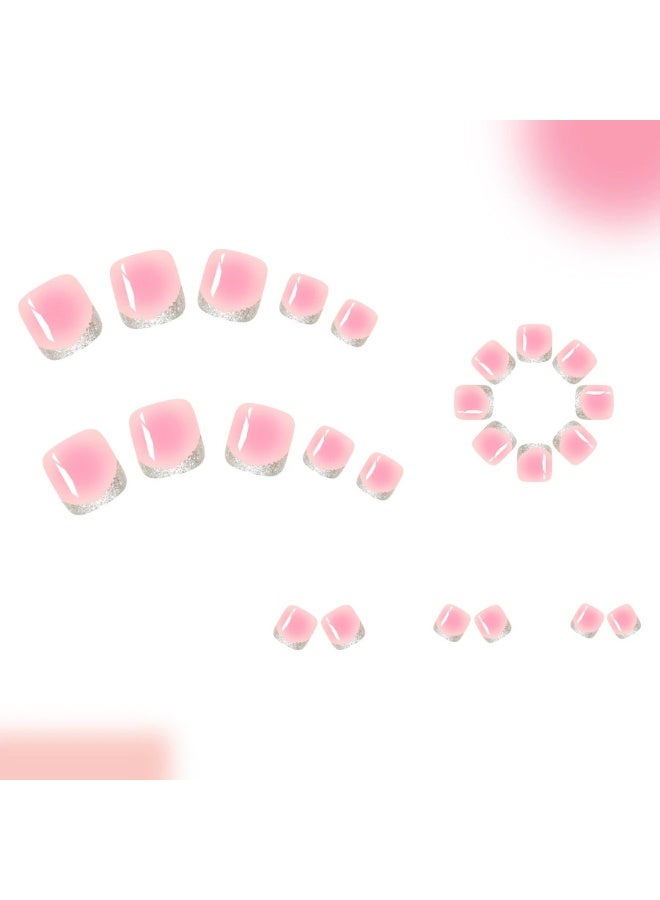 Goolsky Short Square Toe Press-on Nails with Pink French Glitter Gradient Blush - Image 4