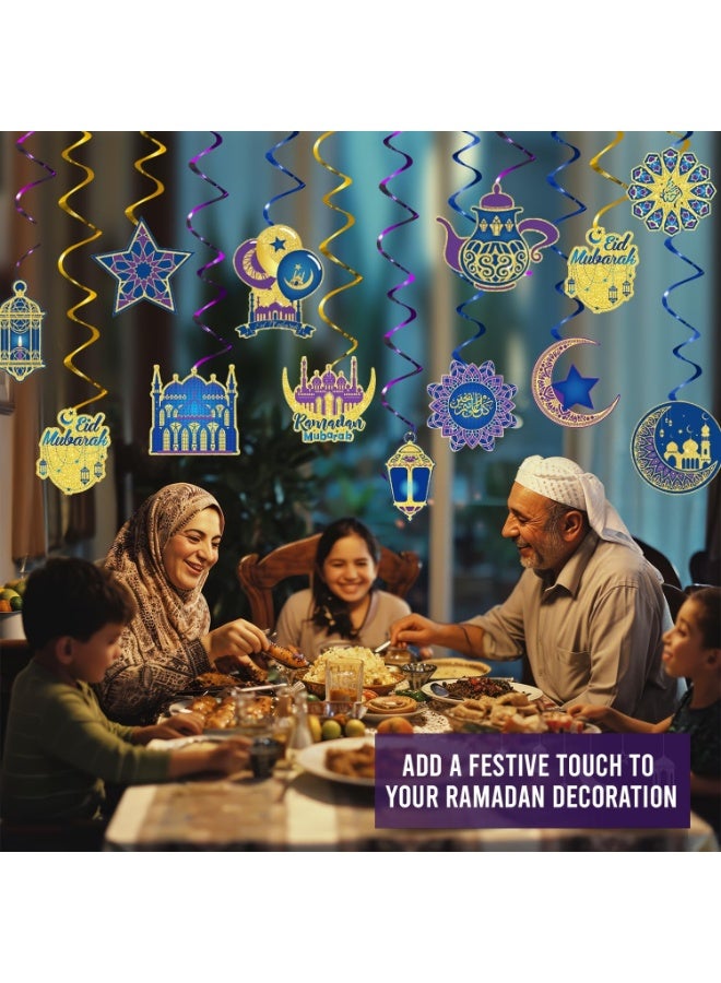 Lunarae Ramadan Decorations 12 Pendants 12 Ramadan Ornaments Shining Gold foil, Blue and Purple Ramadan Decorations for Home 2026 Eid Mubarak Decorations - Image 2