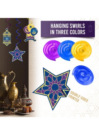 زينة رمضان من لوناري، 12 تعليقة وزينة رمضانية بورق ذهبي لامع وألوان زرقاء وبنفسجية لديكور المنزل 2026 - view 3
