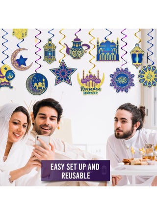 زينة رمضان من لوناري، 12 تعليقة وزينة رمضانية بورق ذهبي لامع وألوان زرقاء وبنفسجية لديكور المنزل 2026 - view 4