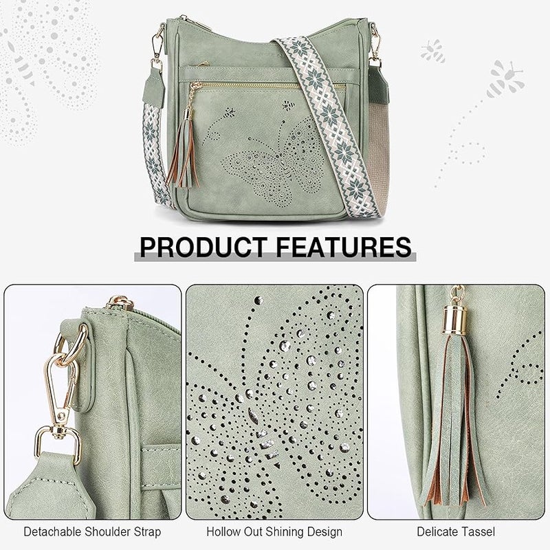 KITEVIUN Medium Crossbody Bags for Women Trendy, Women's Butterfly Shoulder Handbags with Tassel - Image 4