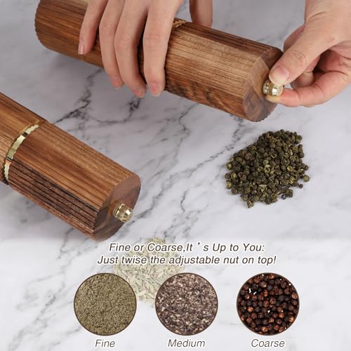UNIOVC Wooden Salt and Pepper Grinder Set, Refillable Salt and Pepper grinder with adjustable Coarseness, Acacia Wood pepper mill manual, Salt and Pepper Shakers Matching Wooden tray-Ideal for Gifting - Image 5