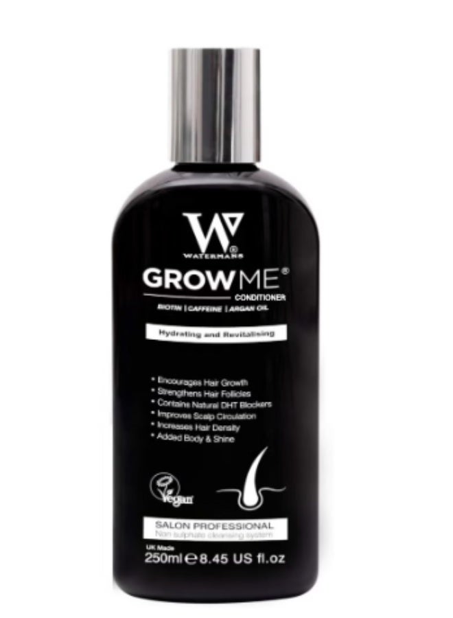 واترمانز بلسم ووترمانز جرو مي® - البيوتين والكافيين وزيت الأرغان لترطيب الشعر وتجديده، يشجع نمو الشعر، يقوي بصيلات الشعر، يحتوي على حاصرات طبيعية لهرمون ديهدروتستوستيرون، يحسن الدورة الدموية في فروة الرأس، يزيد من كثافة الشعر، يمنحه مظهرًا ولمعانًا إضافيين، 250 مل - Image 1