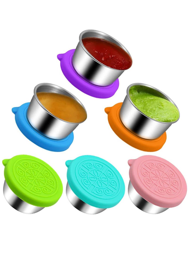 Y&D Salad Dressing Containers To Go, Small Condiment with Lids, Stainless Steel Cups Dipping Sauce Container for Lunch Bento Box Leakproof Silicone Lids Kids(6 Pack)  - Image 1