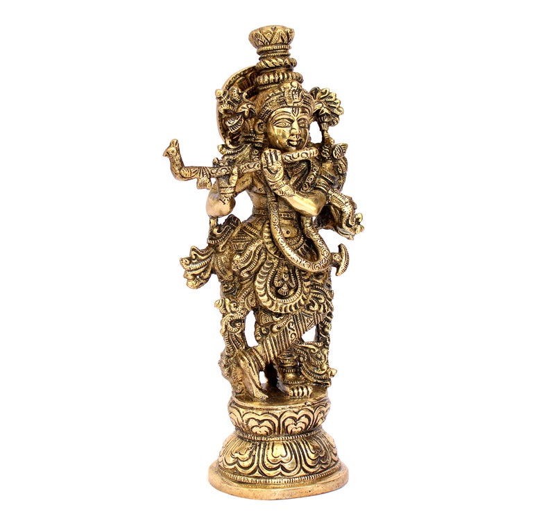 ESPLANADE Brass Krishna Krishan Murti Idol Statue Sculpture | Pooja Idols | Home Decor - Golden - 9.25" Inches - Image 2