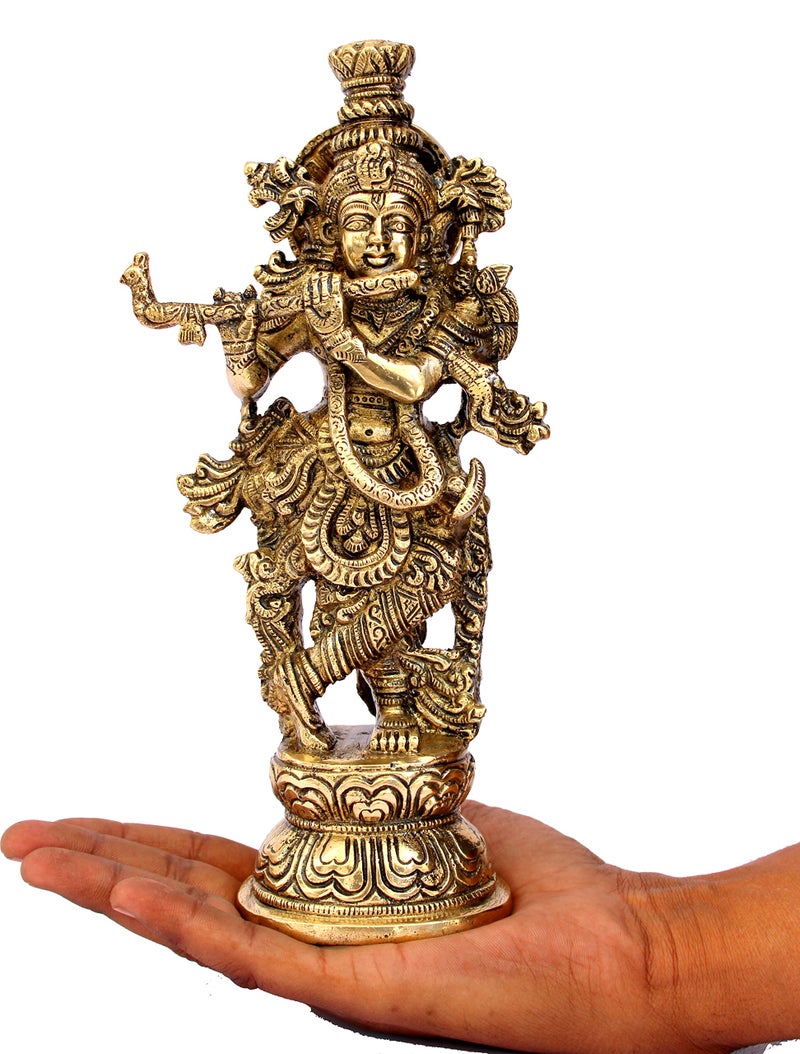 ESPLANADE Brass Krishna Krishan Murti Idol Statue Sculpture | Pooja Idols | Home Decor - Golden - 9.25" Inches - Image 5