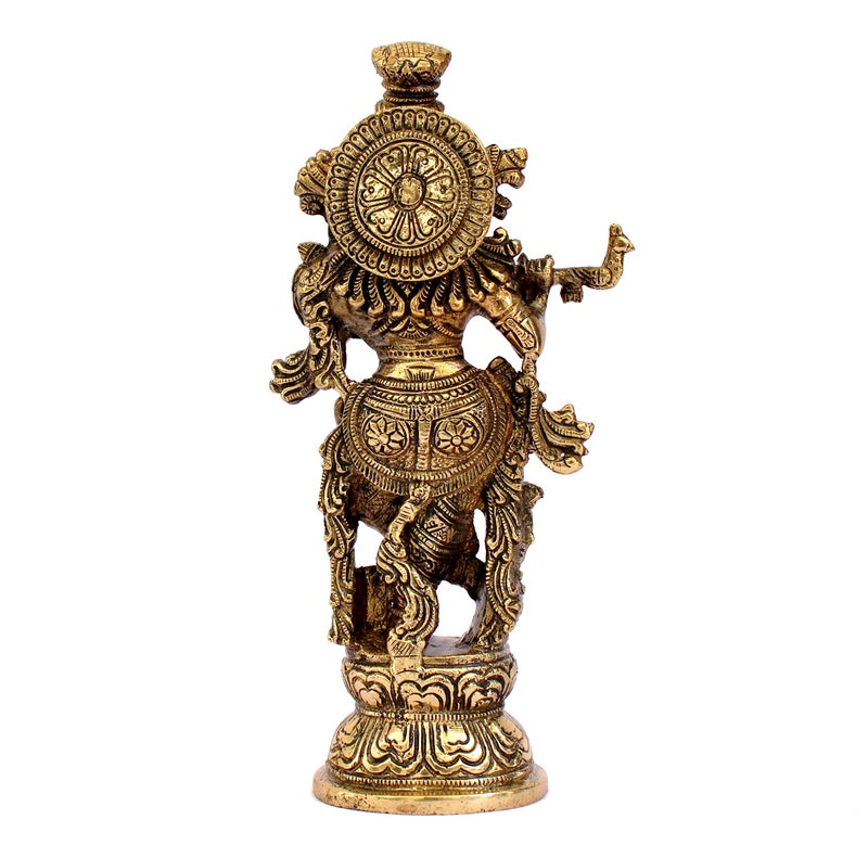 ESPLANADE Brass Krishna Krishan Murti Idol Statue Sculpture | Pooja Idols | Home Decor - Golden - 9.25" Inches - Image 4