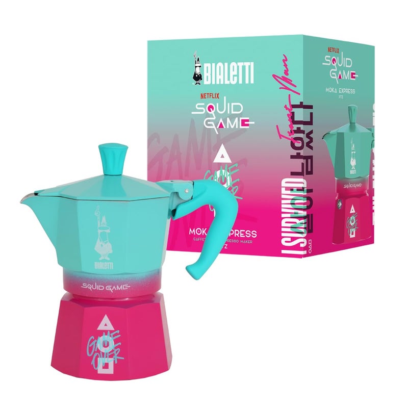 BIALeTTI Bialetti Moka Express Squid Game Iconic Stovetop Espresso Maker Moka Pot Italian Coffee Maker 3 Espresso Shots 43 oz  130 ml Aluminum