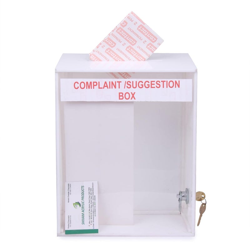 Rasper Acrylic Letter Box Wall Hanging for Home Office Acrylic Mailbox with Lock Acrylic Suggestion Box for Office Acrylic Complaint Box for School Wall Mounted 12x9x45 Inches White Transparent - Image 1