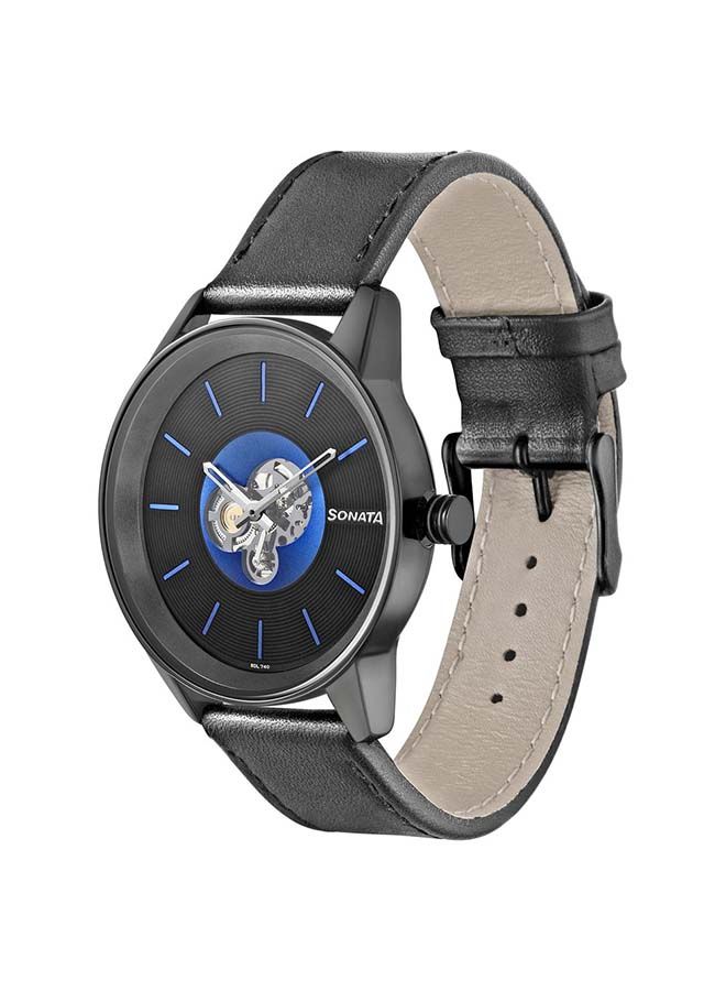 Sonata Round Shape Leather Band Chronograph Wrist Watch 7133NL03 - 40 mm - Black - Image 1