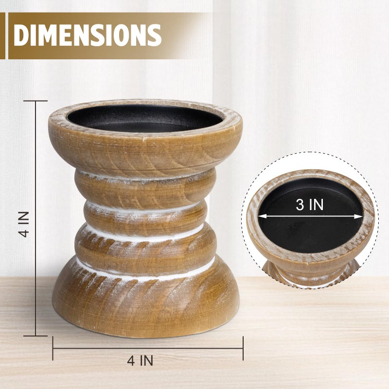 Pillar Candle Holder, Farmhouse Wood Candle Holder, Rustic Wooden Candle Stand, Vintage Small Wooden Candlestick Holders for Living Room, Table Centerpiece, White - Image 2