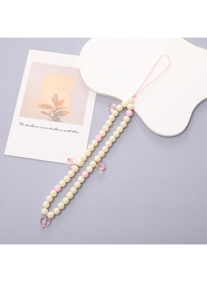 NIBEMINENT Beaded Phone Lanyard, Anti Lost Removable Wrist Strap, K054 Pink Heart Bracelet Pendant, Phone Keychain Lanyard