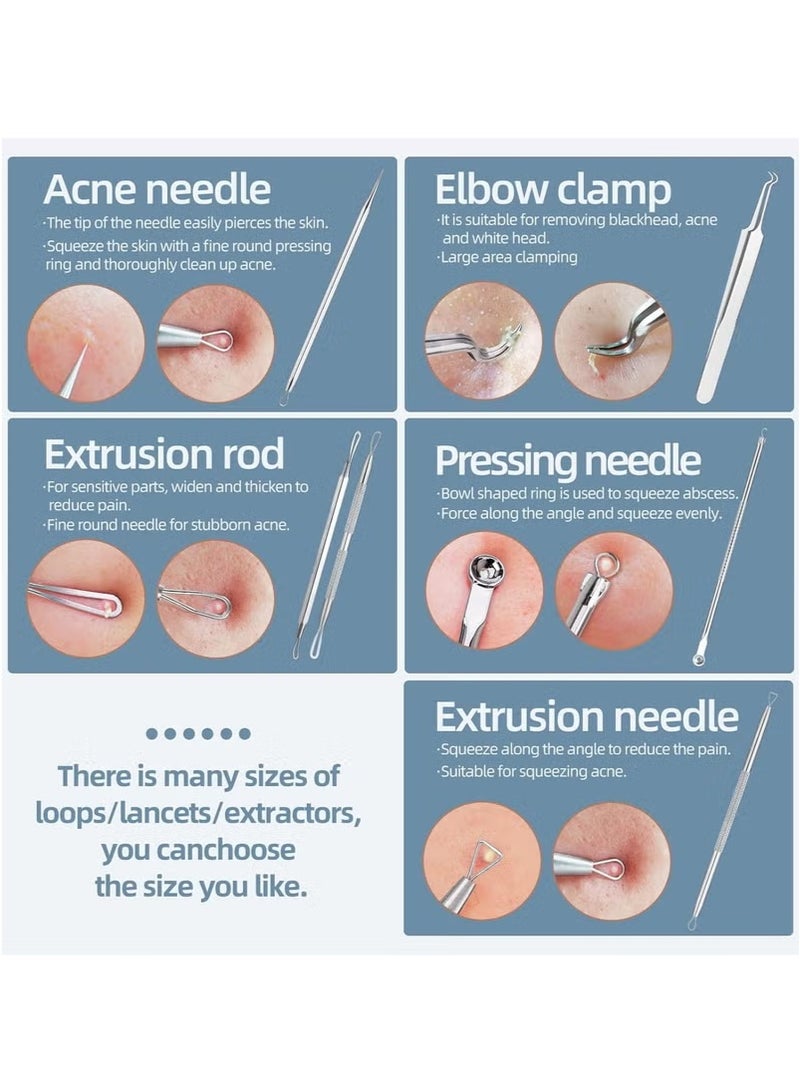 JPNK JPNK Blackhead Remover Tool Comedones Extractor Acne Removal Kit for Blemish, Whitehead Popping, 6 Pcs Zit Removing for Nose Face Tools with a Leather Bag  - Image 2