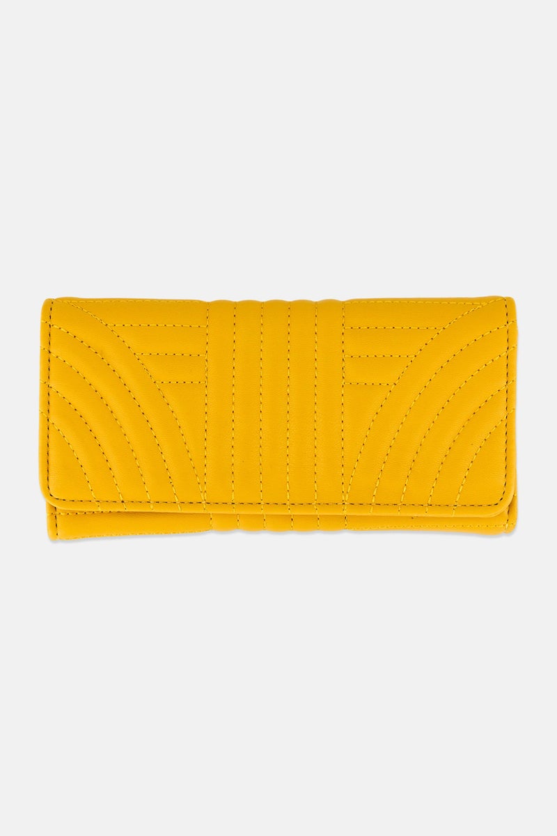 Caracol Women Quilted Leather Pouch 9 H x 20 L x 2 W cm, Mustard - Image 1