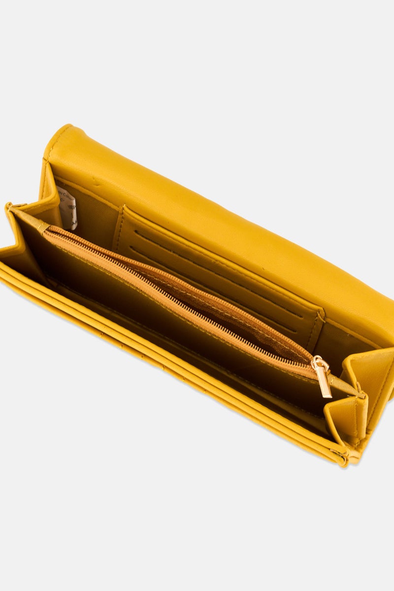 Caracol Women Quilted Leather Pouch 9 H x 20 L x 2 W cm, Mustard - Image 3