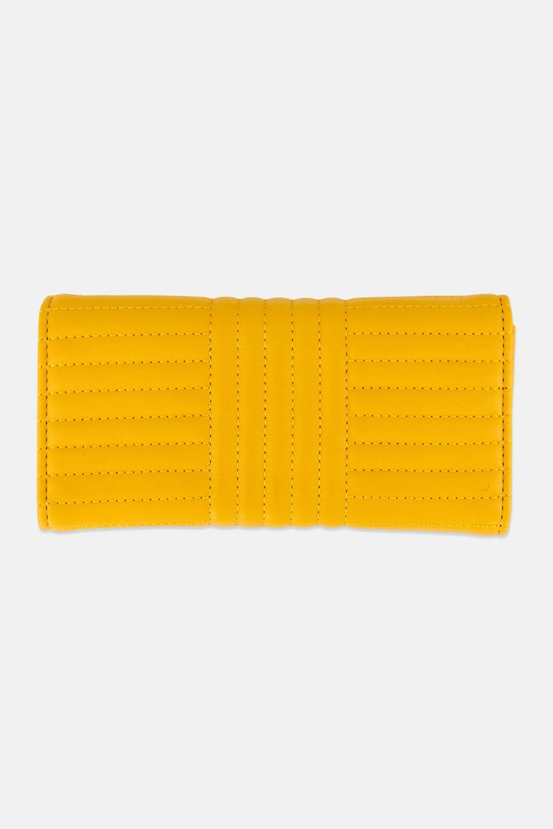 Caracol Women Quilted Leather Pouch 9 H x 20 L x 2 W cm, Mustard - Image 2