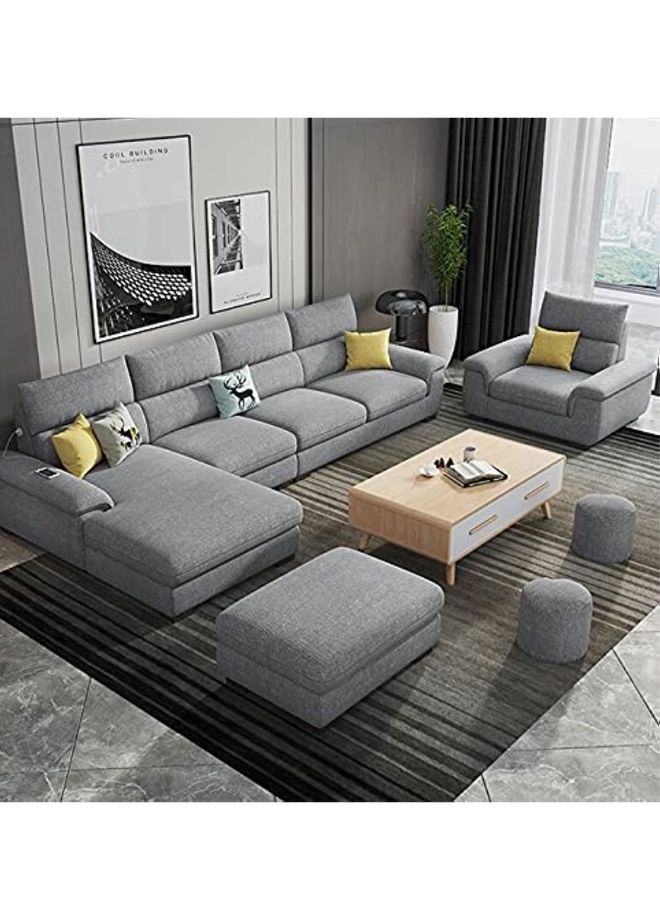 Karnak Overstuffed Multifunction Sofa Set, Solid Wood Sofa for Living Room Furniture Modern Corner linen Fabric Upholstered Sofa Set Color Grey - Image 1