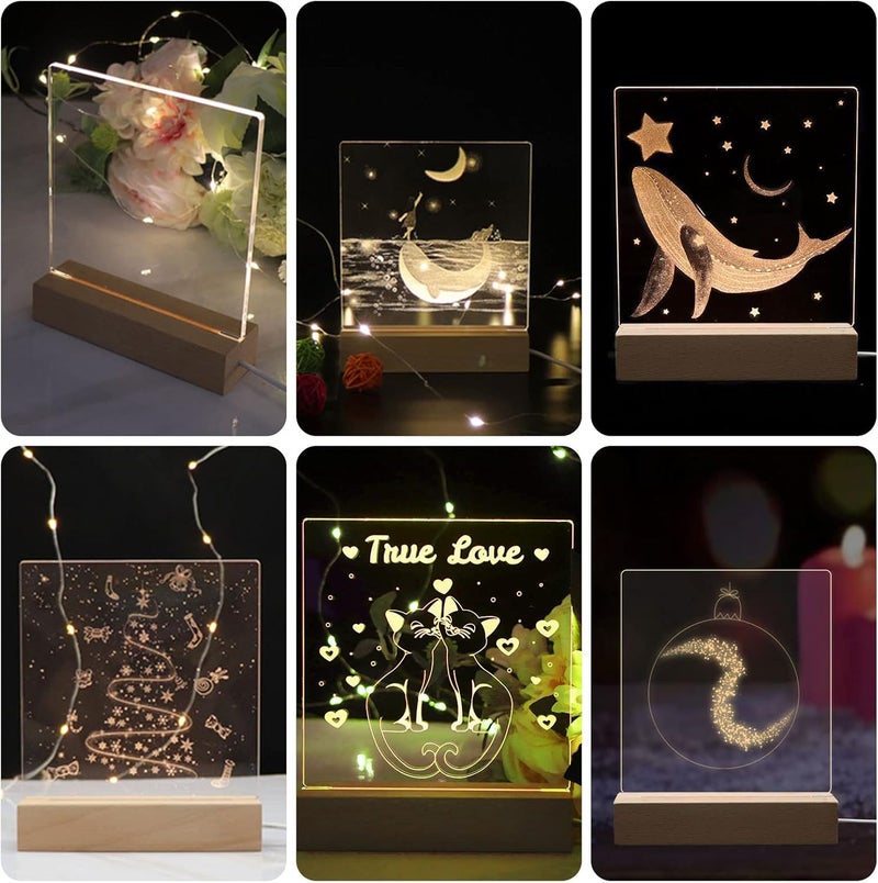 HSOKEW Wooden Light Base, Wooden LED Base with Acrylic Sheets Rectangle Display Pedestal Night LED Lamp Base Lighted Display Stand with USB Switch for Crystal Glass Acrylic Art Display (A,Warm Light) - Image 3