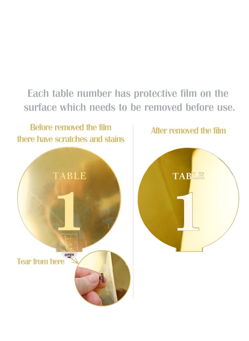 SYOSI - Acrylic Wedding Table Numbers 1-25 with Stands,4.8"Round Mirror Gold Table Number Signs and Holders for Wedding Reception, Party, Event, Centerpiece Decoration (Gold, 1-25) - Image 1
