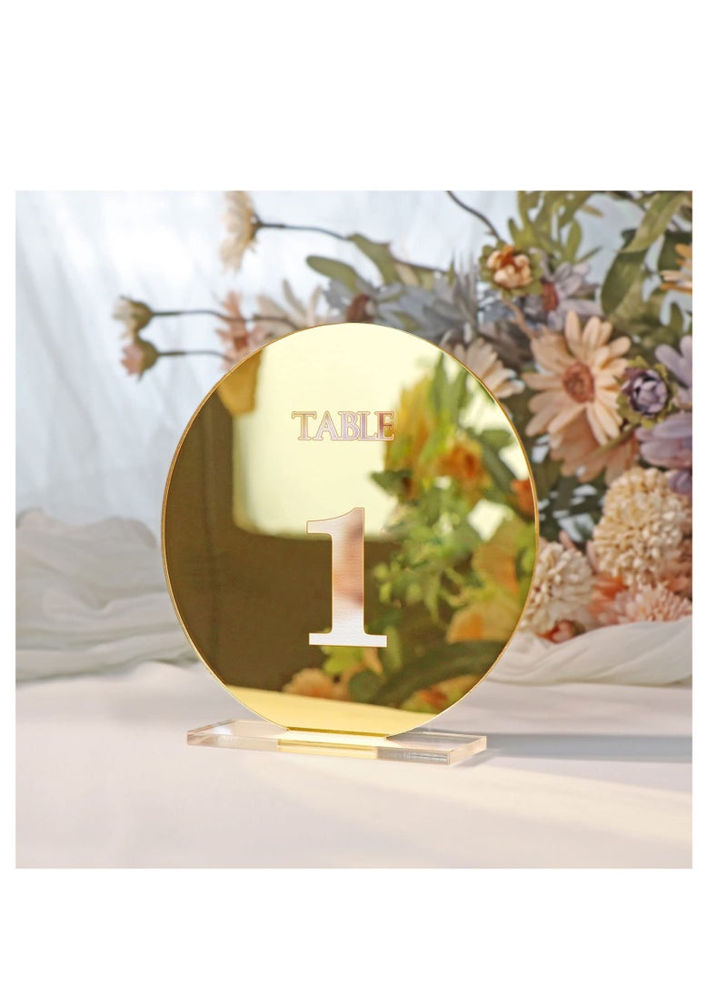 SYOSI - Acrylic Wedding Table Numbers 1-25 with Stands,4.8"Round Mirror Gold Table Number Signs and Holders for Wedding Reception, Party, Event, Centerpiece Decoration (Gold, 1-25) - Image 1