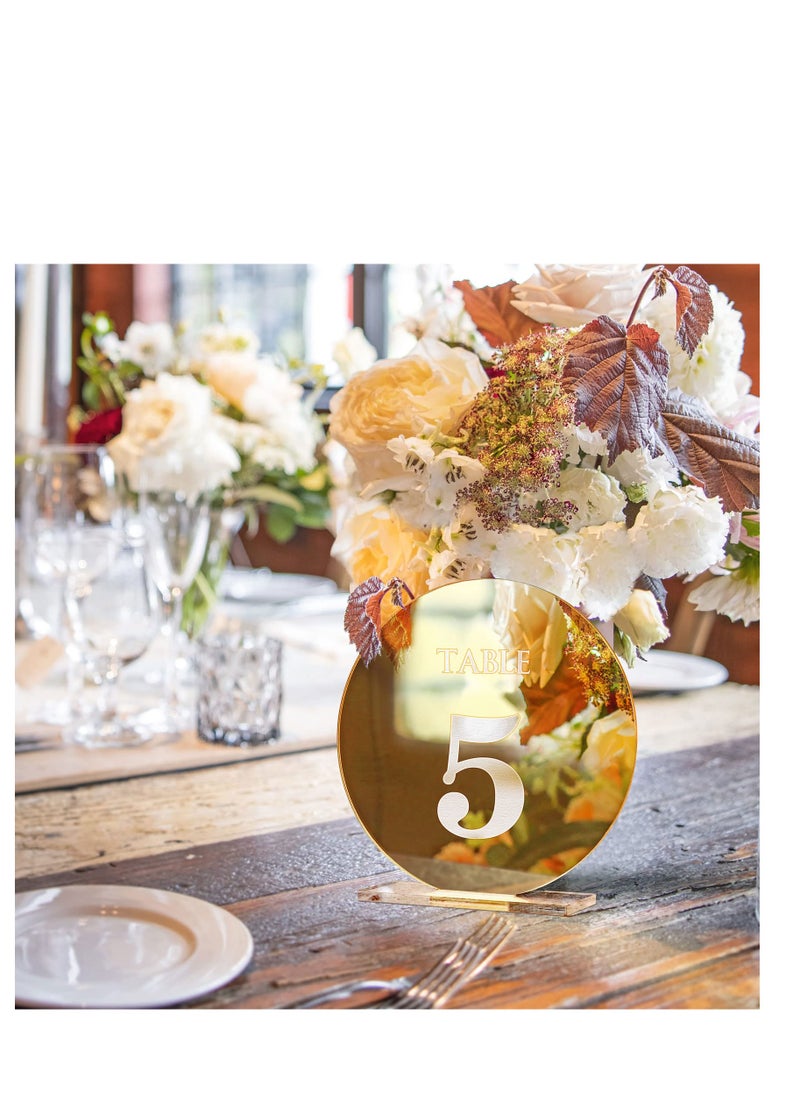 SYOSI - Acrylic Wedding Table Numbers 1-25 with Stands,4.8"Round Mirror Gold Table Number Signs and Holders for Wedding Reception, Party, Event, Centerpiece Decoration (Gold, 1-25) - Image 1