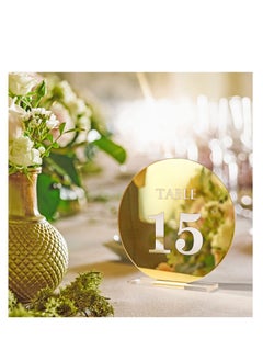 SYOSI Acrylic Wedding Table Numbers 1-25 with Stands,4.8"Round Mirror Gold Table Number Signs and Holders for Wedding Reception, Party, Event, Centerpiece Decoration (Gold, 1-25)  - Image 3