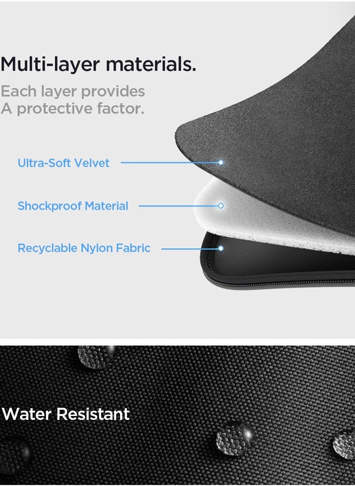 Spigen Laptop Pouch Sleeve 16 inch Water Resistant Slim Lightweight Cover Case Ultra Soft Velvet Compatible with 15 to 16 inch Laptops and Tablets - Black  - Image 3