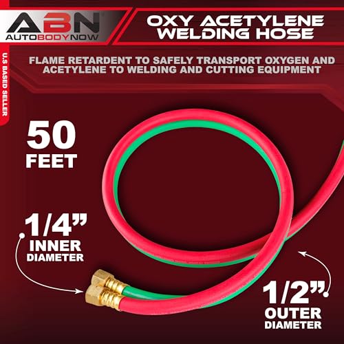 ABN Oxy Acetylene Hose, 50 Foot x 1/4 Inch - B Fitting Twin Cutting Torch Hose for Welding - Image 2