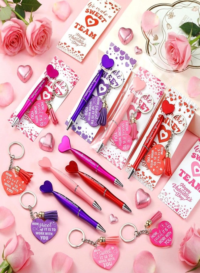 Gilprop 24 Sets Valentine Gifts for Coworkers Employees Valentine Team Staff Appreciation Gifts Bulk Include Ballpoint Pens Heart Keychain and Thank You Inspirational Greeting Card with Tie - Image 2