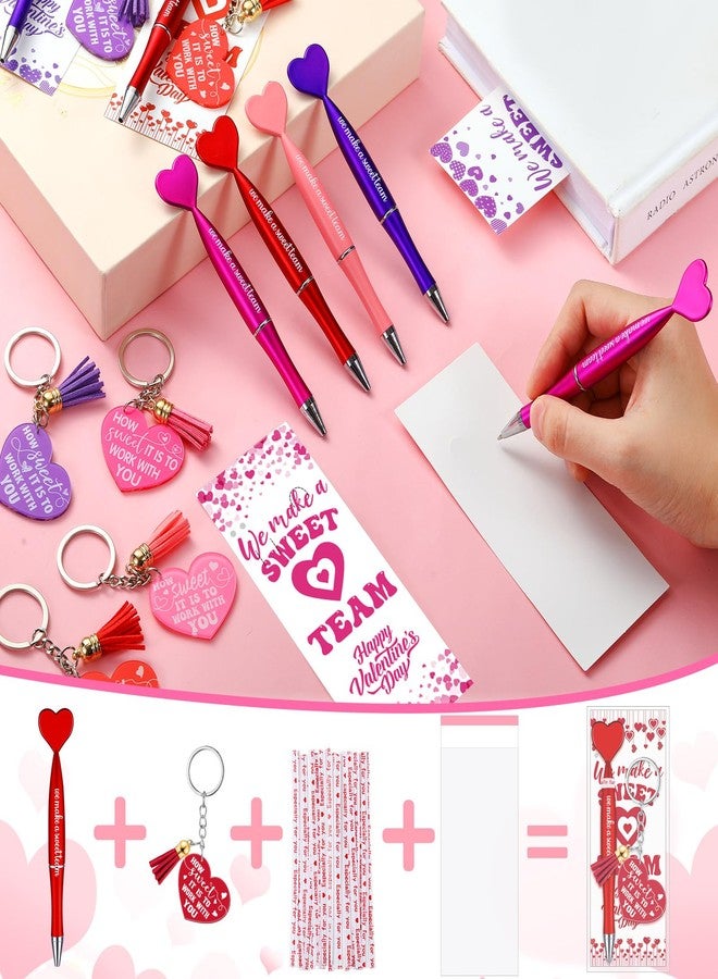 Gilprop 24 Sets Valentine Gifts for Coworkers Employees Valentine Team Staff Appreciation Gifts Bulk Include Ballpoint Pens Heart Keychain and Thank You Inspirational Greeting Card with Tie - Image 4