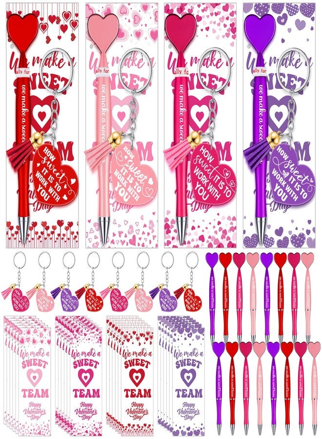 Gilprop 24 Sets Valentine Gifts for Coworkers Employees Valentine Team Staff Appreciation Gifts Bulk Include Ballpoint Pens Heart Keychain and Thank You Inspirational Greeting Card with Tie - Image 1