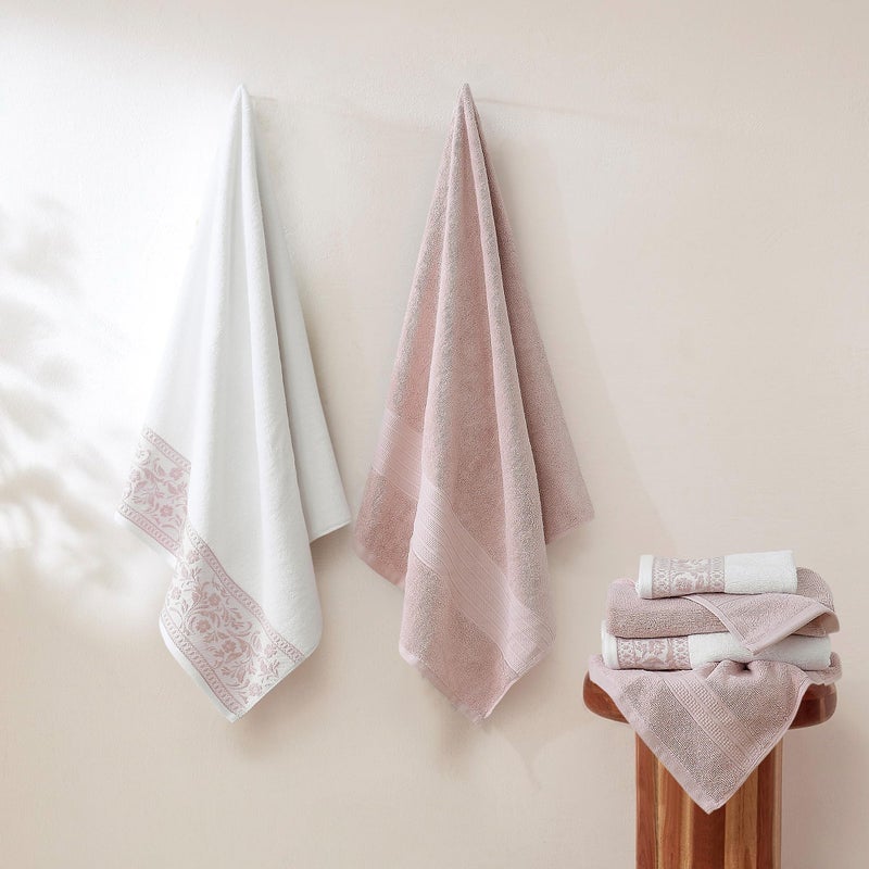 Modern Threads Allie 6-Piece 100% Cotton Towel Set â€“ Jacquard Floral Border â€“ Includes 2 Bath Towels, 2 Hand Towels, 2 Washcloths â€“ Absorbent, Quick Dry, Soft & Durable â€“ Blush Pink - Image 4