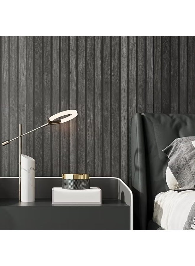 EETU 3D Wood Slat Wall Wallpaper,Modern Accent Wall Panels for Interior Wall Decor,Self Stick Removable Wallpaper Vertical Wood Slats for Wall Contact Paper,44.5CMx5M,Black - Image 4