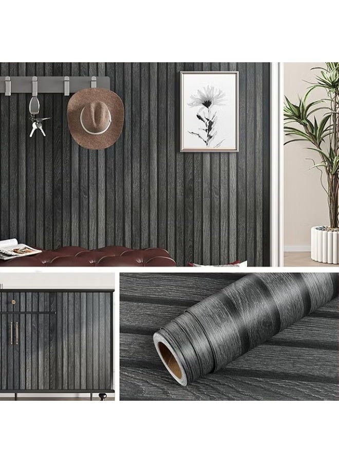 EETU 3D Wood Slat Wall Wallpaper,Modern Accent Wall Panels for Interior Wall Decor,Self Stick Removable Wallpaper Vertical Wood Slats for Wall Contact Paper,44.5CMx5M,Black - Image 1