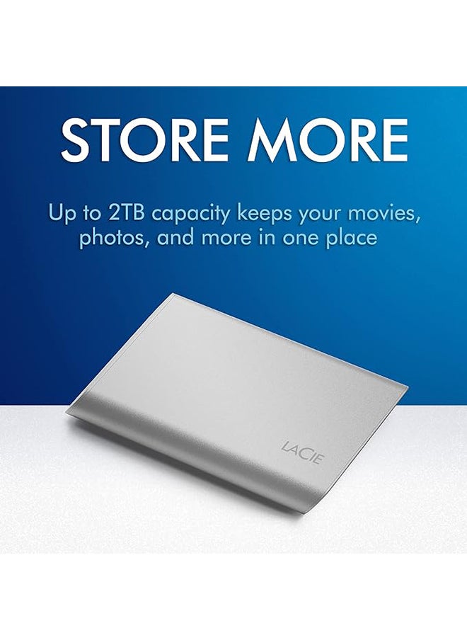 LACIE - LaCie Portable SSD, 1TB, External SSD, USB-C, Iphone 15 Pro compatible, 2nd generation USB 3.2, speeds up to 1050MB/s, Moon Silver, for Mac, PC and iPad (STKS1000400) - Image 1