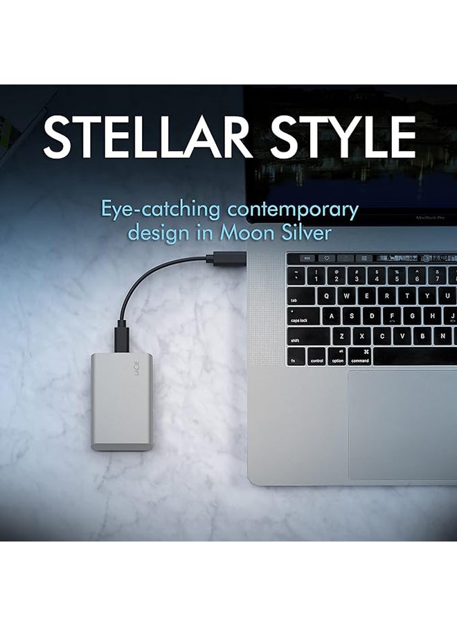 LACIE - LaCie Portable SSD, 1TB, External SSD, USB-C, Iphone 15 Pro compatible, 2nd generation USB 3.2, speeds up to 1050MB/s, Moon Silver, for Mac, PC and iPad (STKS1000400) - Image 1