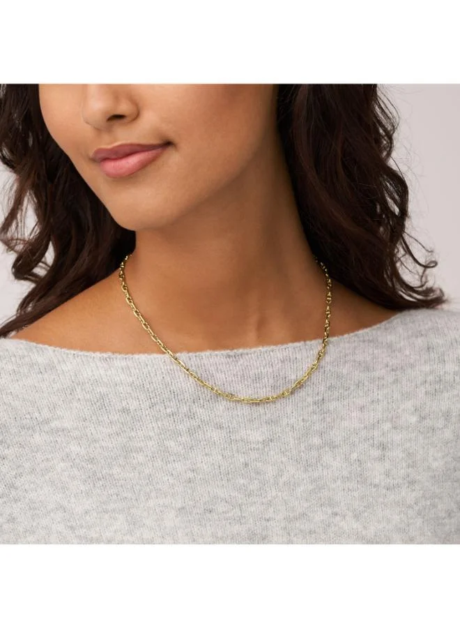FOSSIL  Heritage Gold-Tone Brass Anchor Chain Necklace for Women | Best Price UAE