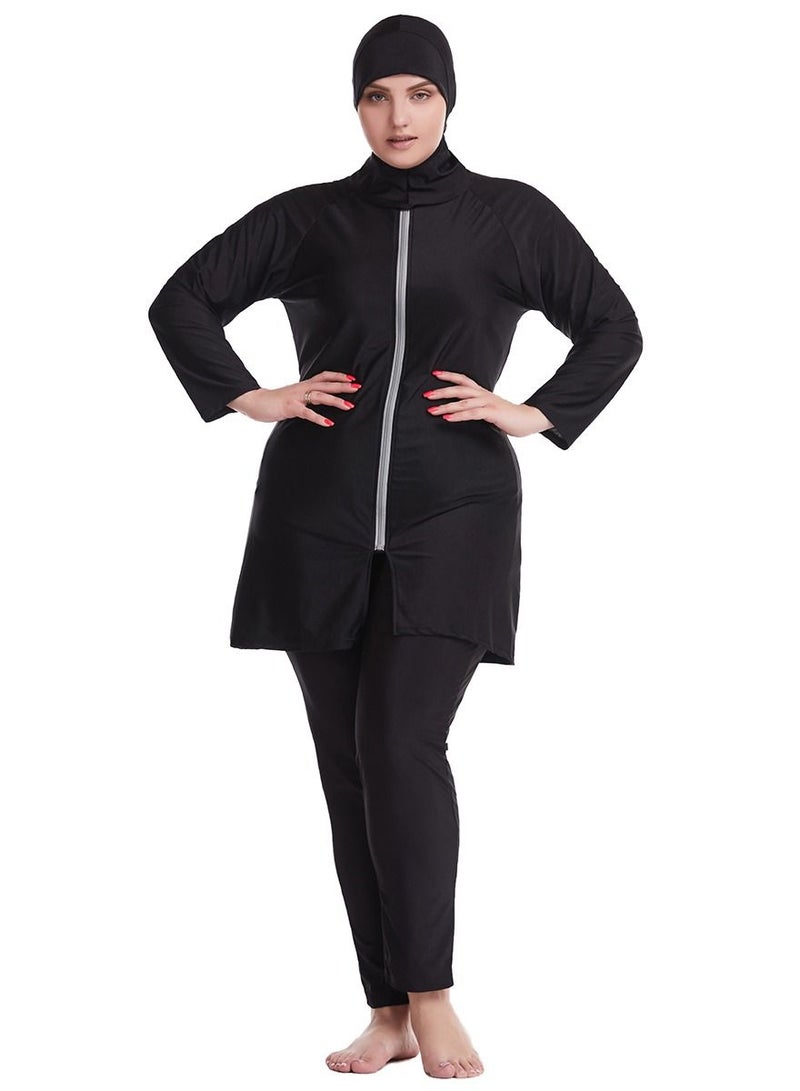 Loquat Womens Big Size 3-Piece Swimwear Set Conservative Style Long Sleeve Burkinis Swimsuit Set Black  - Image 1