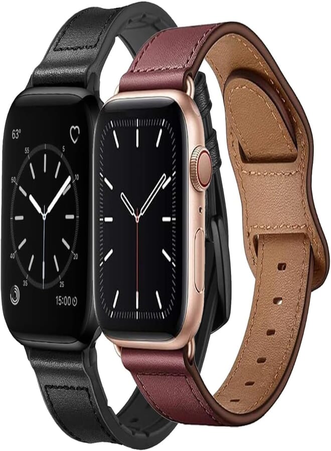 Next Next Store 2 Pack Premium Leather Band Compatible with iWatch Bands for Men Women Series 1/2/3/4/5/6/7/8/9 42mm 44mm 45mm 49mm