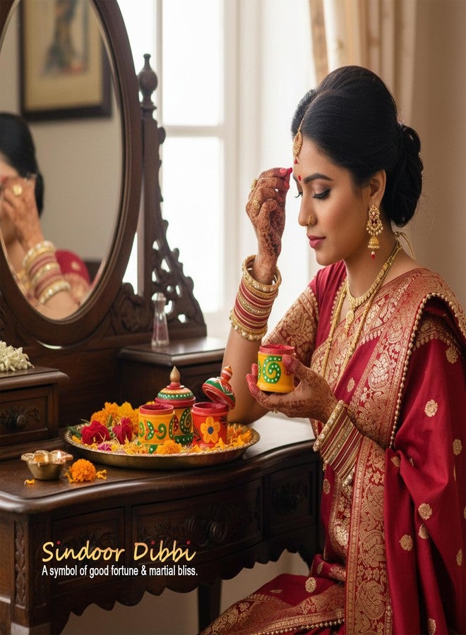 Fine Craft India صندوق كومكوم خشبي فاين كرافت إنديا - صندوق سيندور داني تقليدي متعدد الألوان مرسوم يدوياً (مجموعة من 2) أفضل هدية للعروس (ارتفاع 3 إنش) - Image 3
