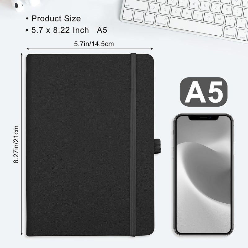 EMSHOI A5 Notebook, Hardcover Dotted Journal, 160 Pages, 120GSM, Black | 120GSM Thick Paper, PU Leather Dot Notebook with Stencils & Inner Pocket for Bullet Journaling, 14.5 x 21cm - Image 4