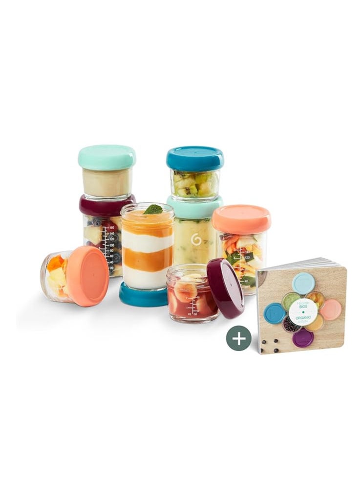 babymoov Babymoov - Glass Baby Bowls, 4X (220+100) Airtight Food Storage Containers With Recipe Book  - Image 1