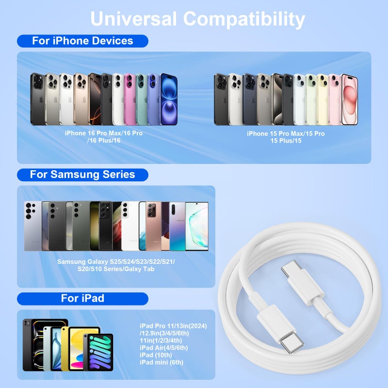 DGVERS USBC to USBC Cable for iPhone 17 16 15, 10FT 3Pack 60W Long Charger Cord Type C Fast Charging for iPhone 17 Air/16e/17/16/15(Pro Max,Pro,Plus), iPad,Samsung Galaxy S25,S24,S23,S22 Ultra,Android Phone - Image 3