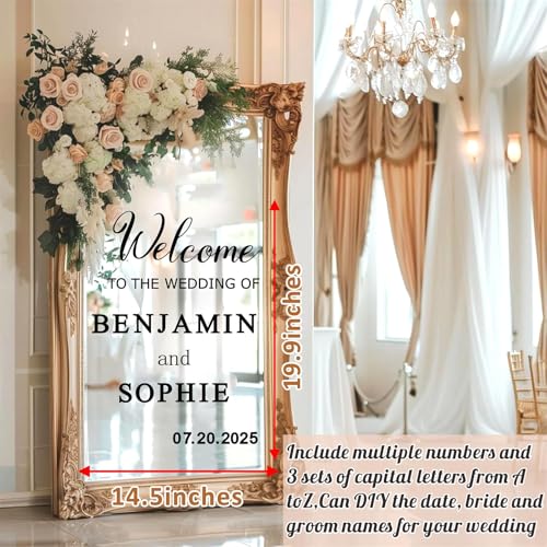 Haiddle Welcome to Our Wedding Signs Decals Customized Bride and Groom Names Mirror Decals Selfie Mirror Stickers for Wedding Party Date Personalized Marriage Decor DIY Lettering Wedding Welcome Vinyl Decals - Image 5
