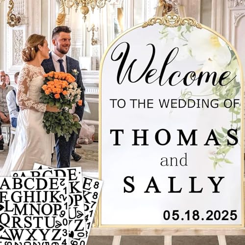 Haiddle Welcome to Our Wedding Signs Decals Customized Bride and Groom Names Mirror Decals Selfie Mirror Stickers for Wedding Party Date Personalized Marriage Decor DIY Lettering Wedding Welcome Vinyl Decals - Image 1