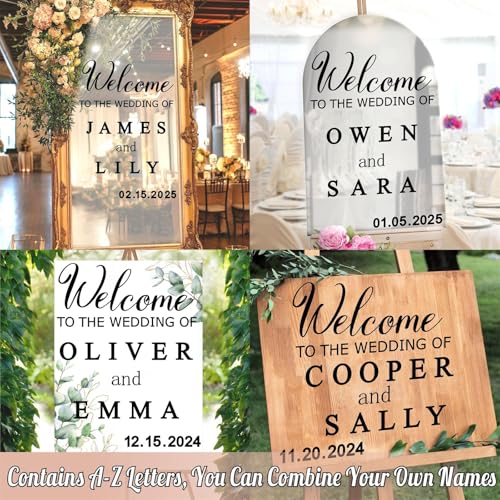 Haiddle Welcome to Our Wedding Signs Decals Customized Bride and Groom Names Mirror Decals Selfie Mirror Stickers for Wedding Party Date Personalized Marriage Decor DIY Lettering Wedding Welcome Vinyl Decals - Image 3