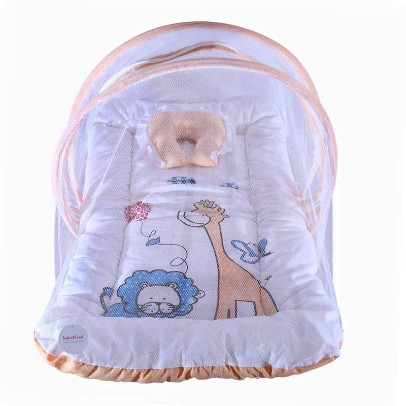 Infantbond Baby Folding Digital Print Mattress with Mosquito Net06 MonthsSize L32Inchs B19Inchs Peach - Image 1