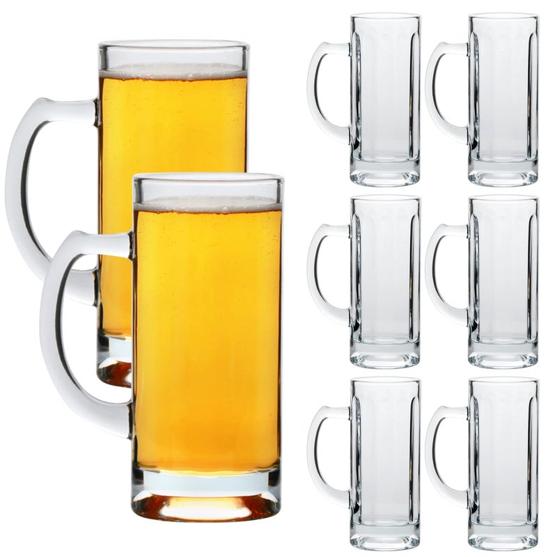 Ufrount Ufrount Glass Beer Mug Set of 8 Clear 16 OZ Glass Beer Mugs with Handle Heavy Stein Mugs with Straw Large Freezer Beer Drinking Glasses for Juice Coffee Tea 