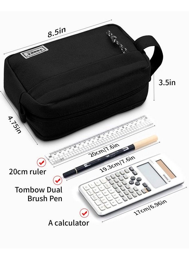 Sooez - Big Capacity Pencil Pen Case [Material Upgraded] Canvas Pencil Pouch Large Pencil Bag Organizer Separate Compartments Easy Grip Handle Aesthetic Supply For School Teens Adults Pink - Image 1