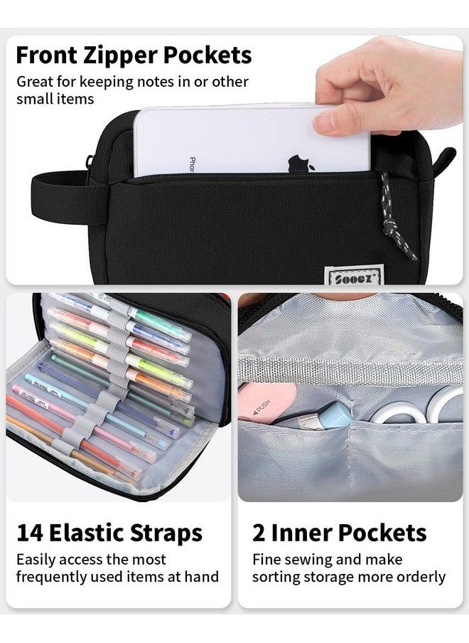 Sooez - Big Capacity Pencil Pen Case [Material Upgraded] Canvas Pencil Pouch Large Pencil Bag Organizer Separate Compartments Easy Grip Handle Aesthetic Supply For School Teens Adults Pink - Image 1
